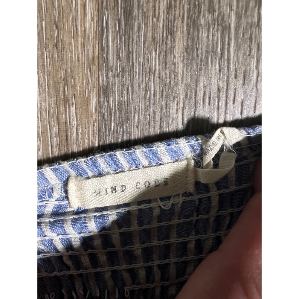 Mind Code Blue White Striped Cotton Mini Dress Button Down Belted Womens Large - Picture 4 of 6